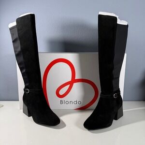 Blondo Twyla Black Suede Waterproof Tall Boots‎ Block Heel Womens 8.5 M New